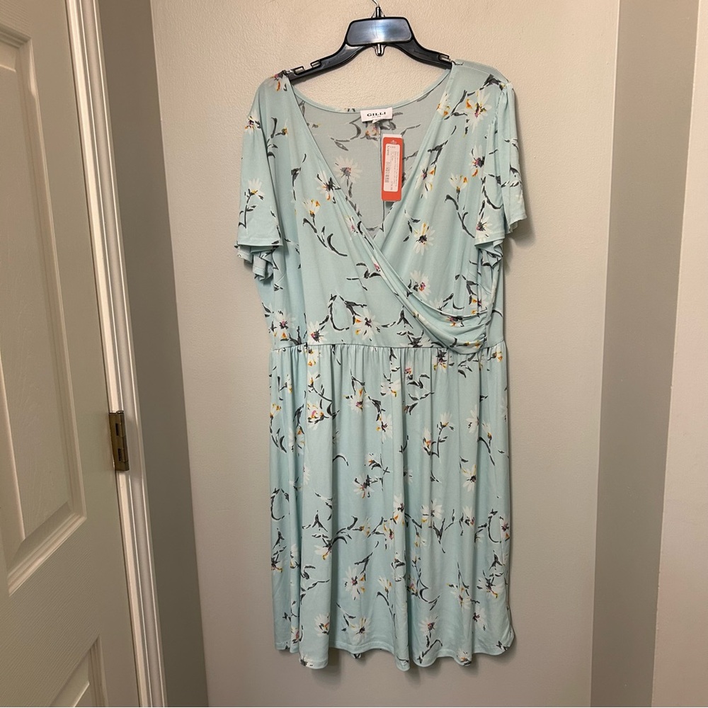 Gilli Dress Womens 3X Floral Wrap Midi Short  Sleeve Boho Spring Plus New NWT